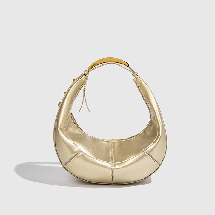 Luna – Vegan Cowhide Crescent Shoulder Bag, Top Handle Hobo