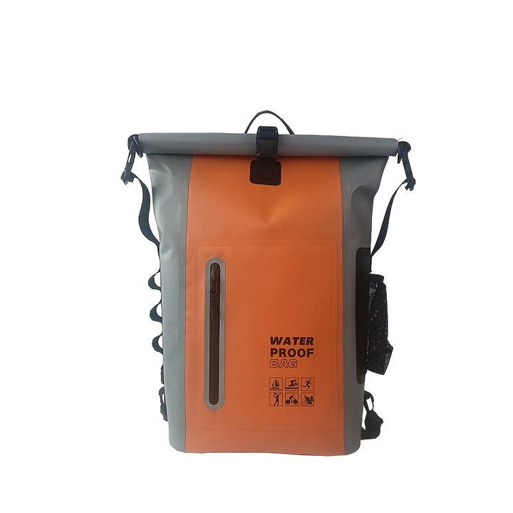 Waterproof 25L Roll-Top Backpack with Multiple Pockets, Sturdy Buckle, and Side Mesh Pocket