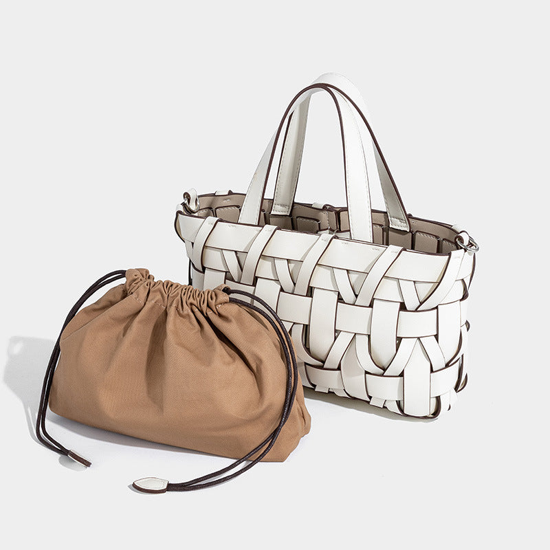 Calla – Woven Vegan Leather Shoulder Bag, Top Handle