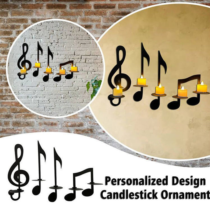 Black Wall-Mounted Musical Note Candle Holder in Metal