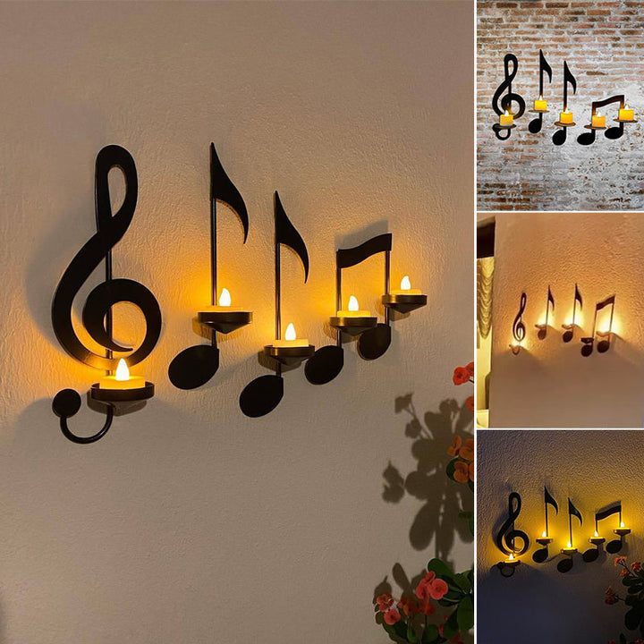 Black Wall-Mounted Musical Note Candle Holder in Metal