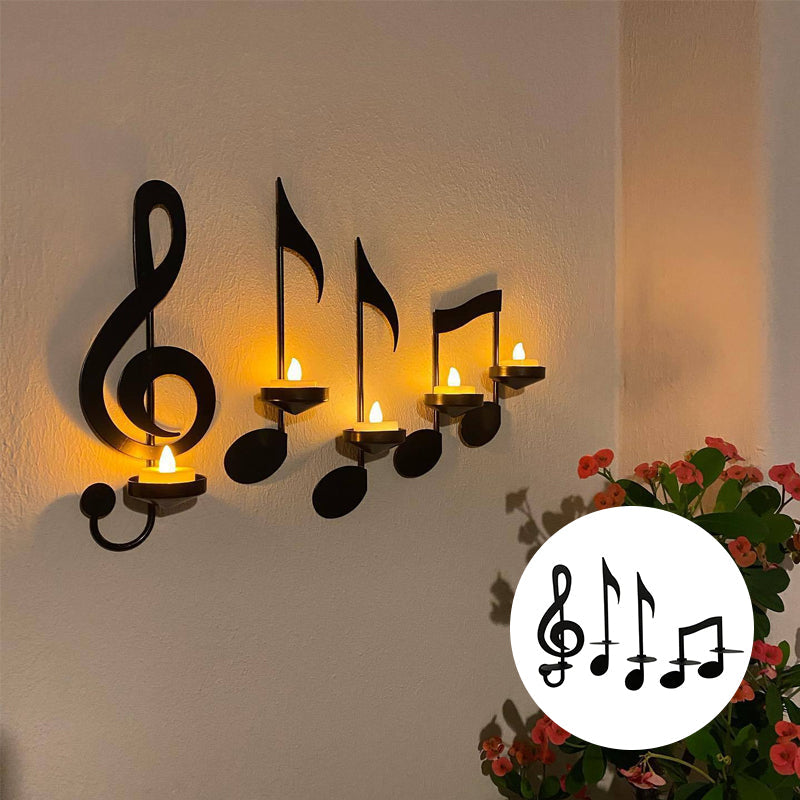 Black Wall-Mounted Musical Note Candle Holder in Metal