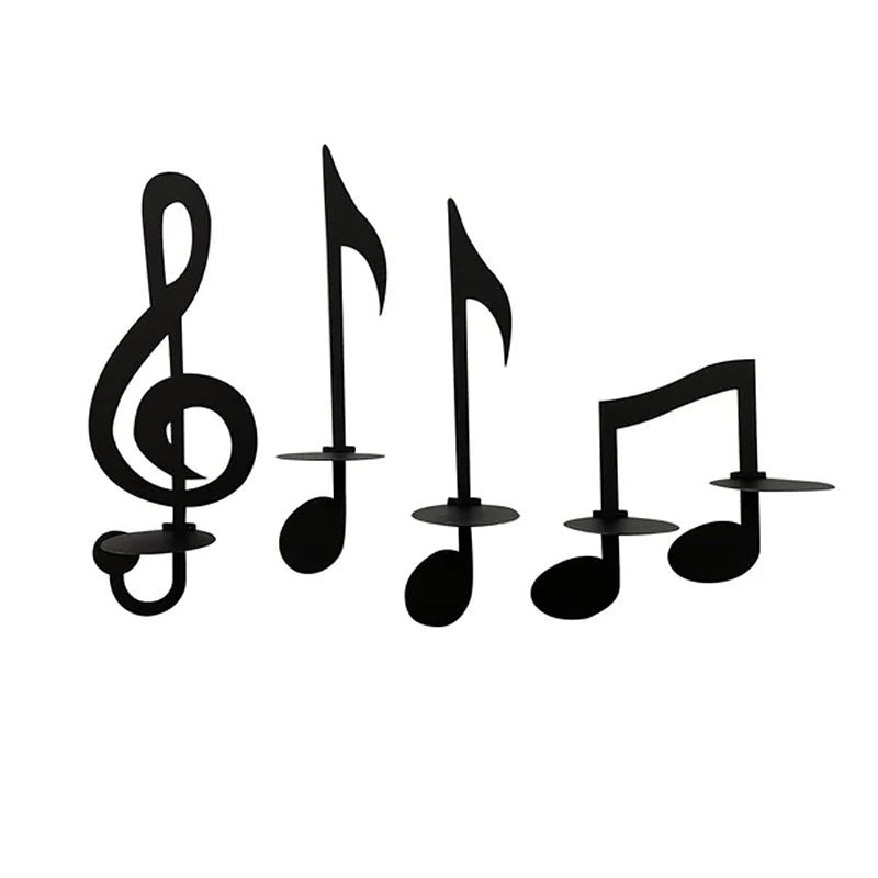 Black Wall-Mounted Musical Note Candle Holder in Metal