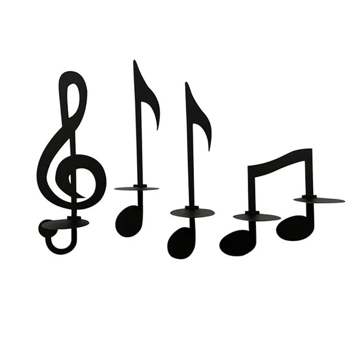 Black Wall-Mounted Musical Note Candle Holder in Metal