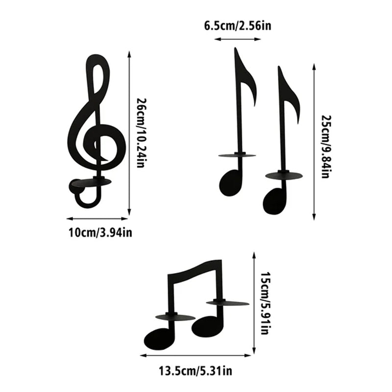 Black Wall-Mounted Musical Note Candle Holder in Metal