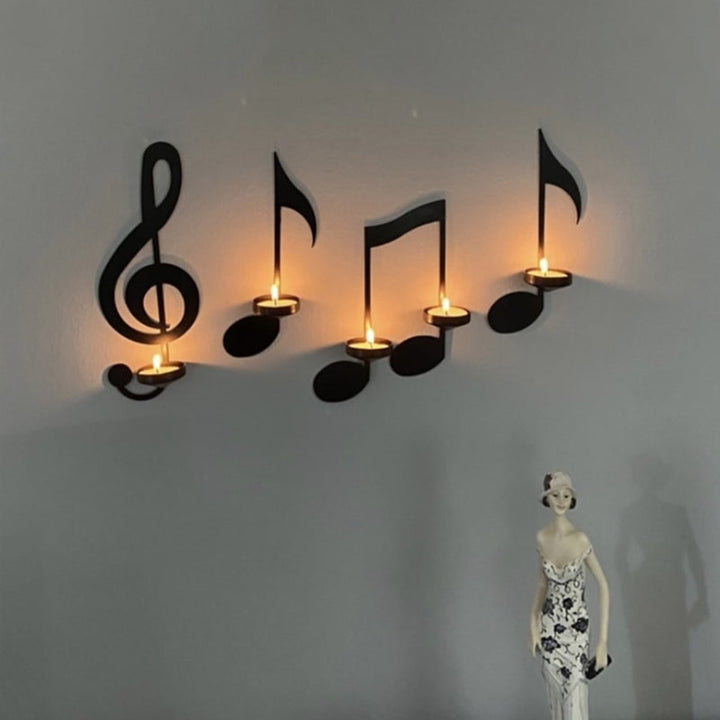 Black Wall-Mounted Musical Note Candle Holder in Metal
