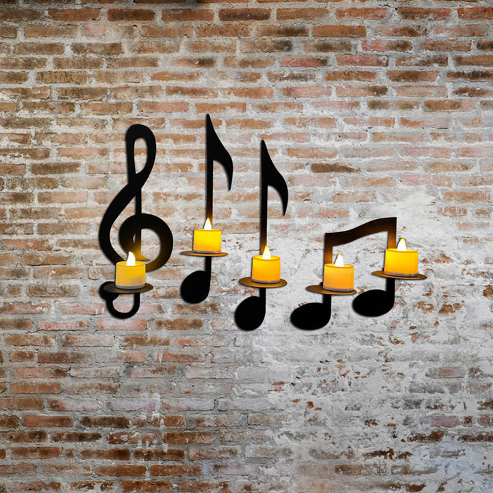 Black Wall-Mounted Musical Note Candle Holder in Metal
