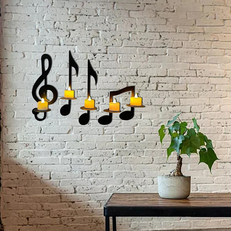 Black Wall-Mounted Musical Note Candle Holder in Metal