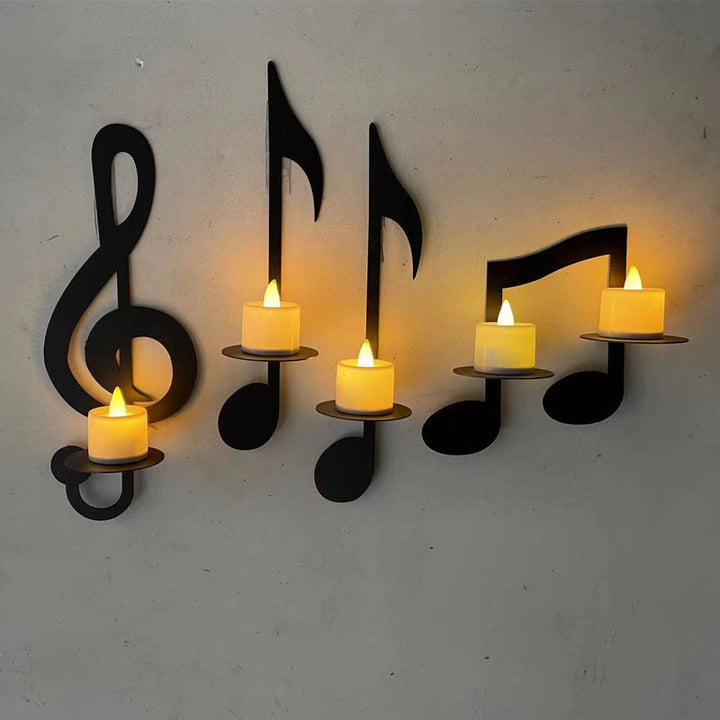 Black Wall-Mounted Musical Note Candle Holder in Metal