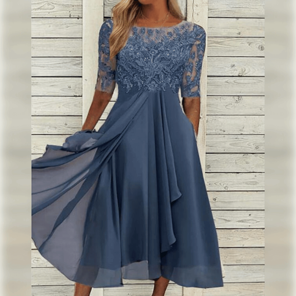 Chiffon Dress - Elegant Evening Dress with Lace