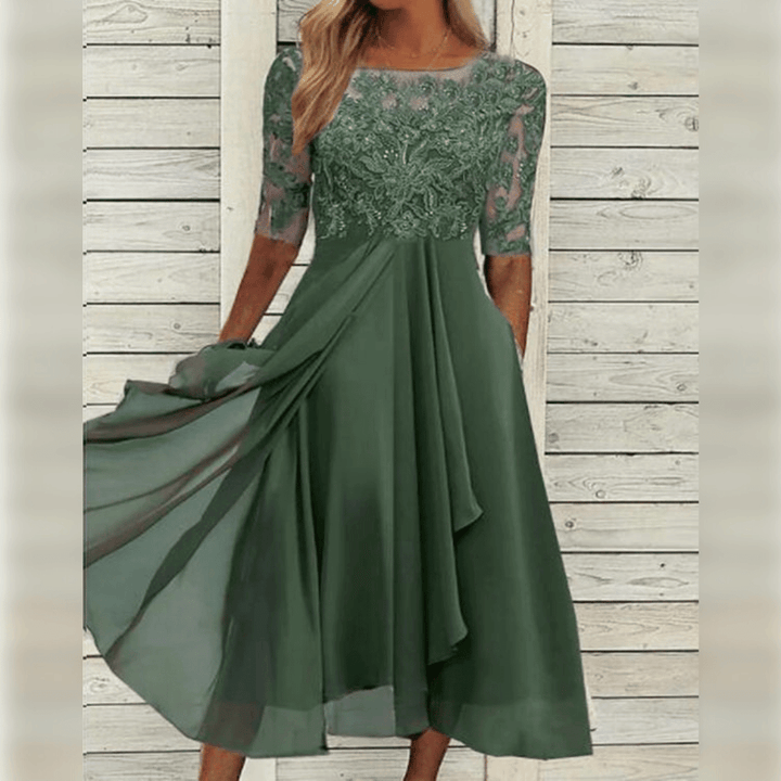Chiffon Dress - Elegant Evening Dress with Lace