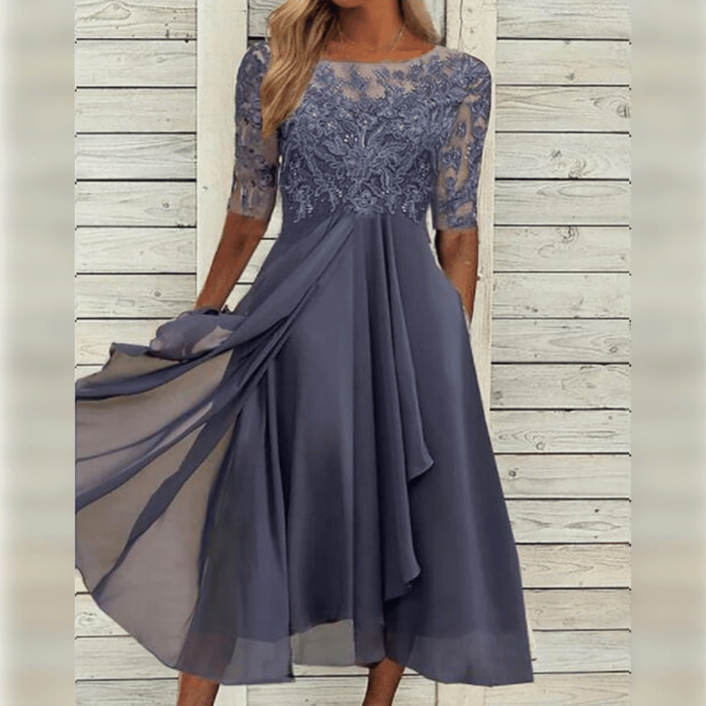 Chiffon Dress - Elegant Evening Dress with Lace