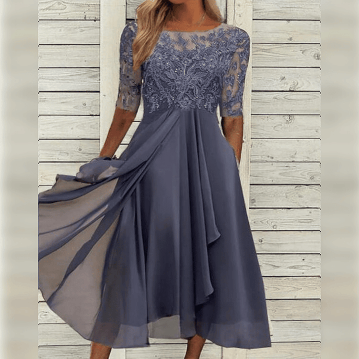 Chiffon Dress - Elegant Evening Dress with Lace