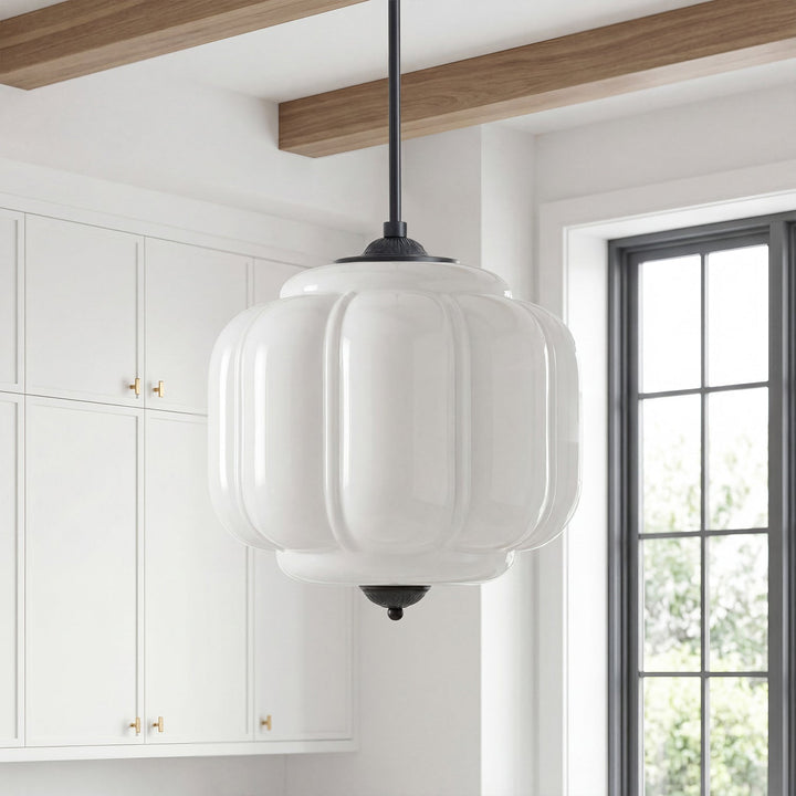 Lumi Vintage Milk Glass Oiled Brass Eloise Pendant Light
