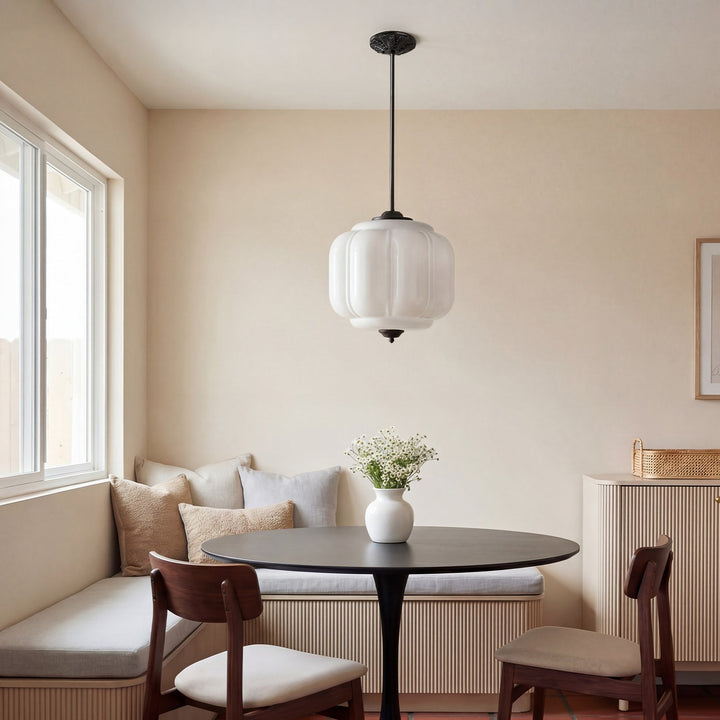 Lumi Vintage Milk Glass Oiled Brass Eloise Pendant Light