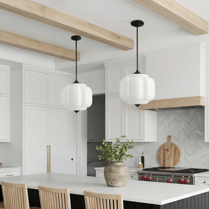 Lumi Vintage Milk Glass Oiled Brass Eloise Pendant Light