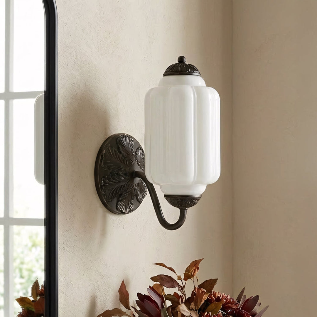 Lumi Vintage Milk Glass Oiled Brass Eloise Wall Lamp