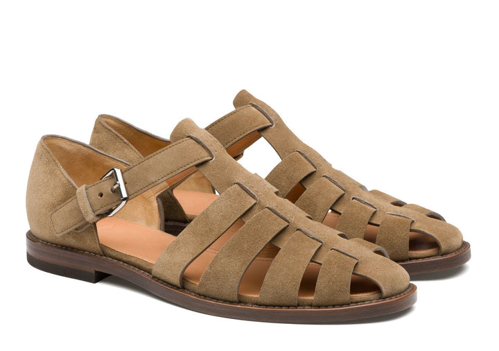 Men's Leather Closed Toe Summer Sandals with Buckle