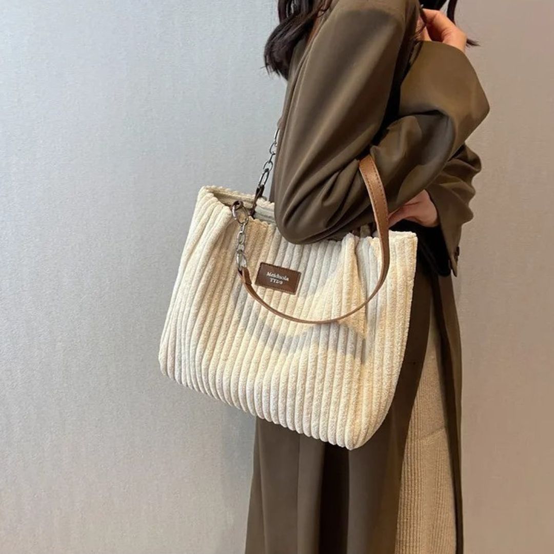 Nora – Large Corduroy Shoulder Tote Bag with Chain Strap