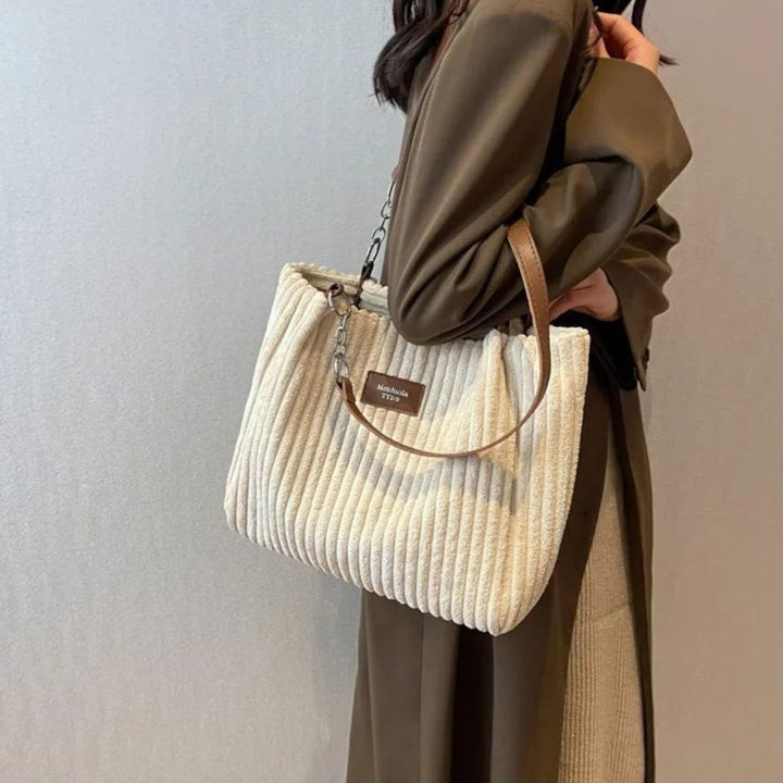 Nora – Large Corduroy Shoulder Tote Bag with Chain Strap