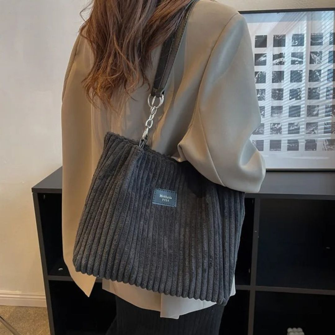 Nora – Large Corduroy Shoulder Tote Bag with Chain Strap