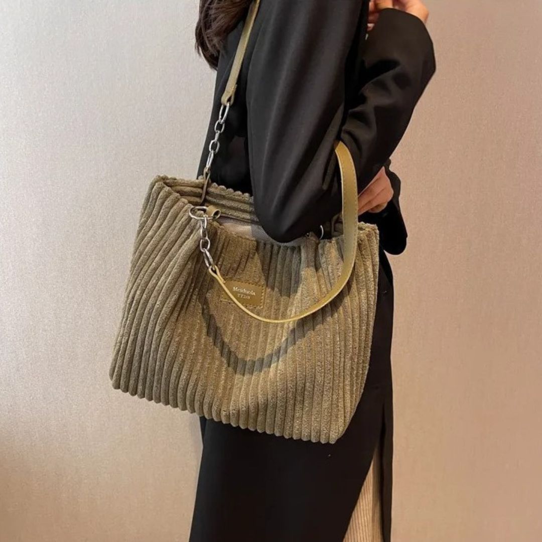 Nora – Large Corduroy Shoulder Tote Bag with Chain Strap