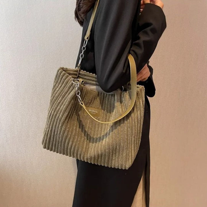 Nora – Large Corduroy Shoulder Tote Bag with Chain Strap