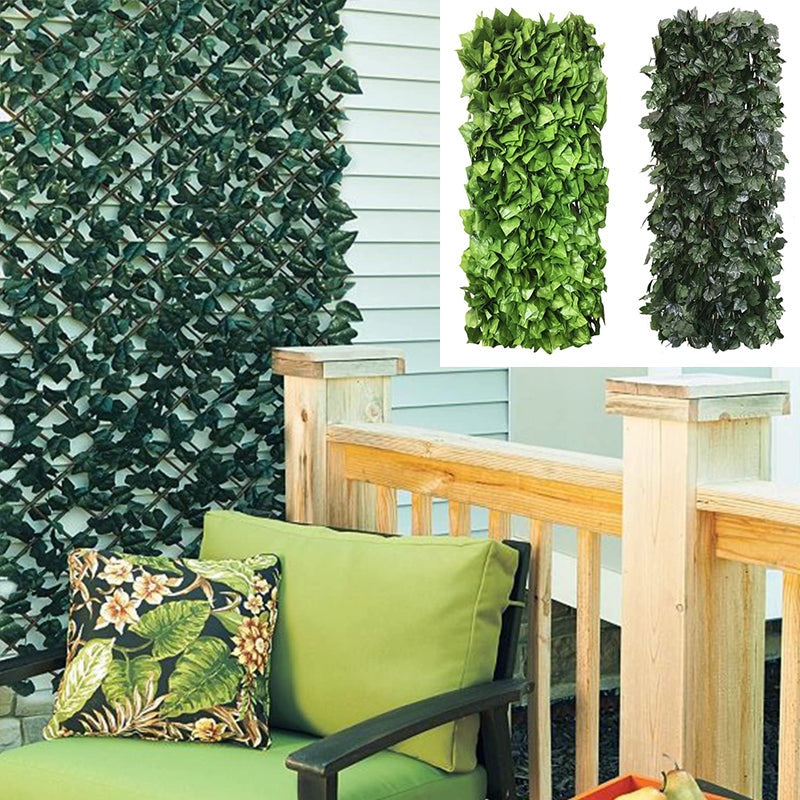 Expandable garden fence with artificial leaves