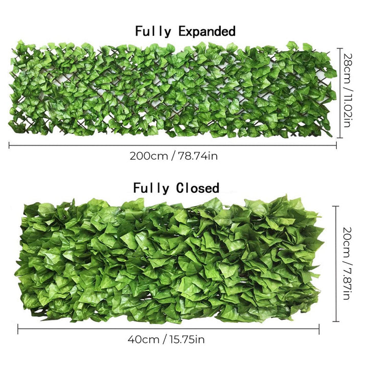 Expandable garden fence with artificial leaves