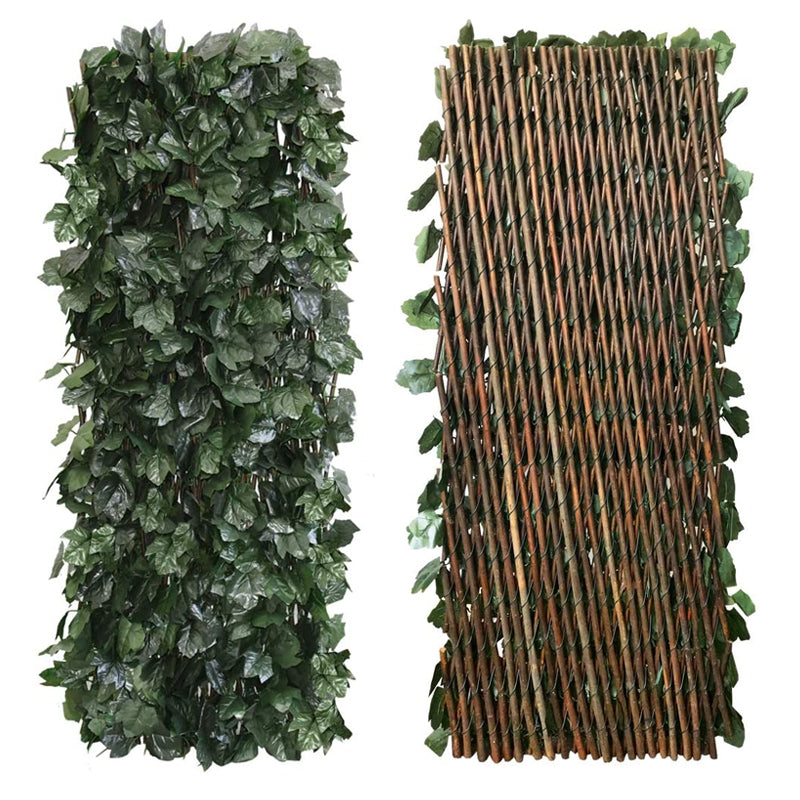 Expandable garden fence with artificial leaves