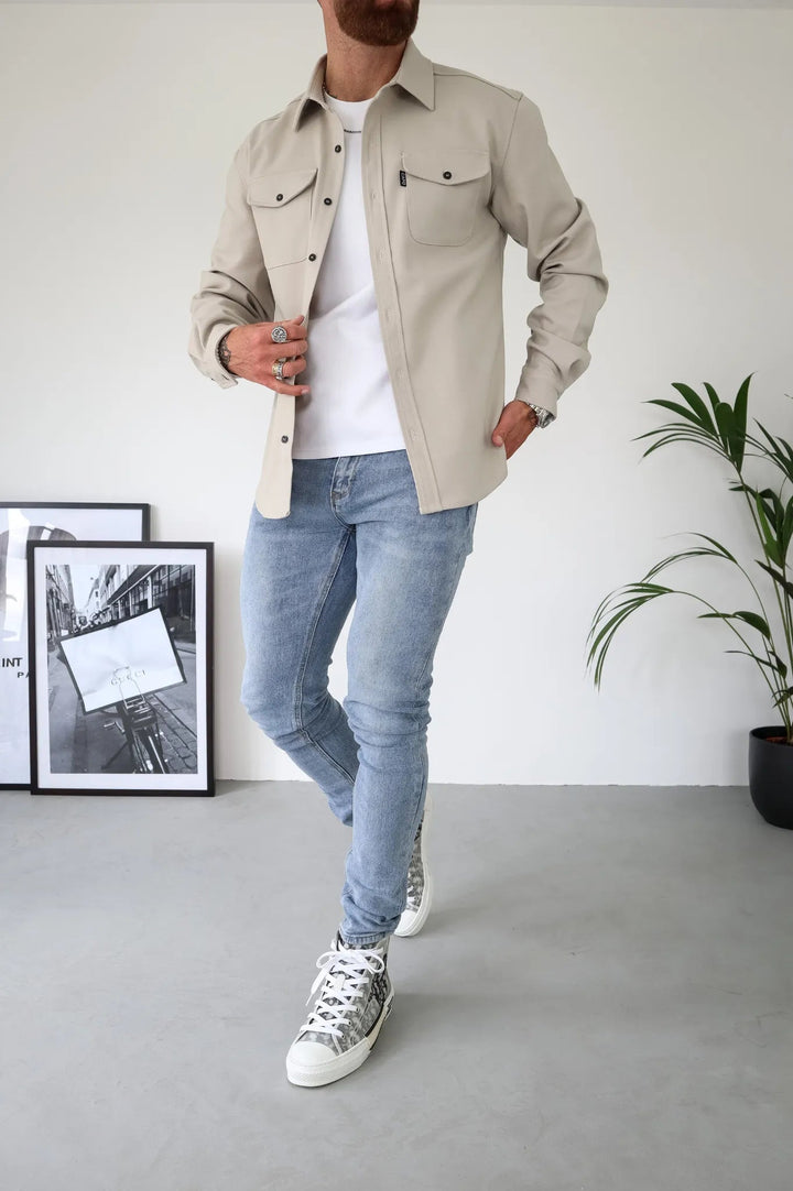 Men's Overshirt Jacket with Chest Pockets - Spring Autumn Casual Lightweight