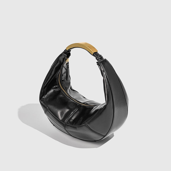 Luna – Vegan Cowhide Crescent Shoulder Bag, Top Handle Hobo