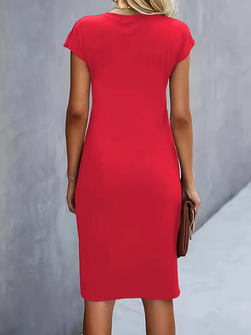 Midi Dress Women Round Neck Tailored Wedding Guest