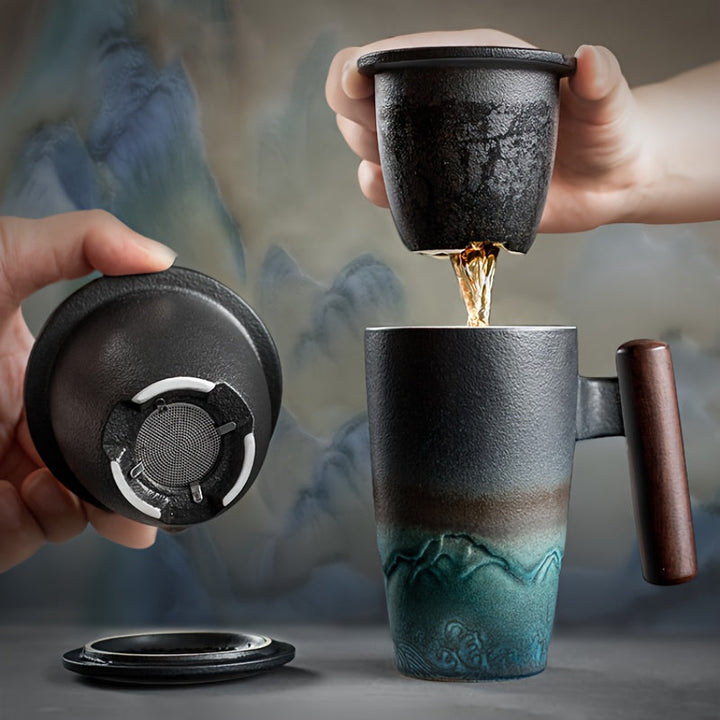 Handmade Ceramic Tea Mug with Strainer – Authentic Design and Practical Use