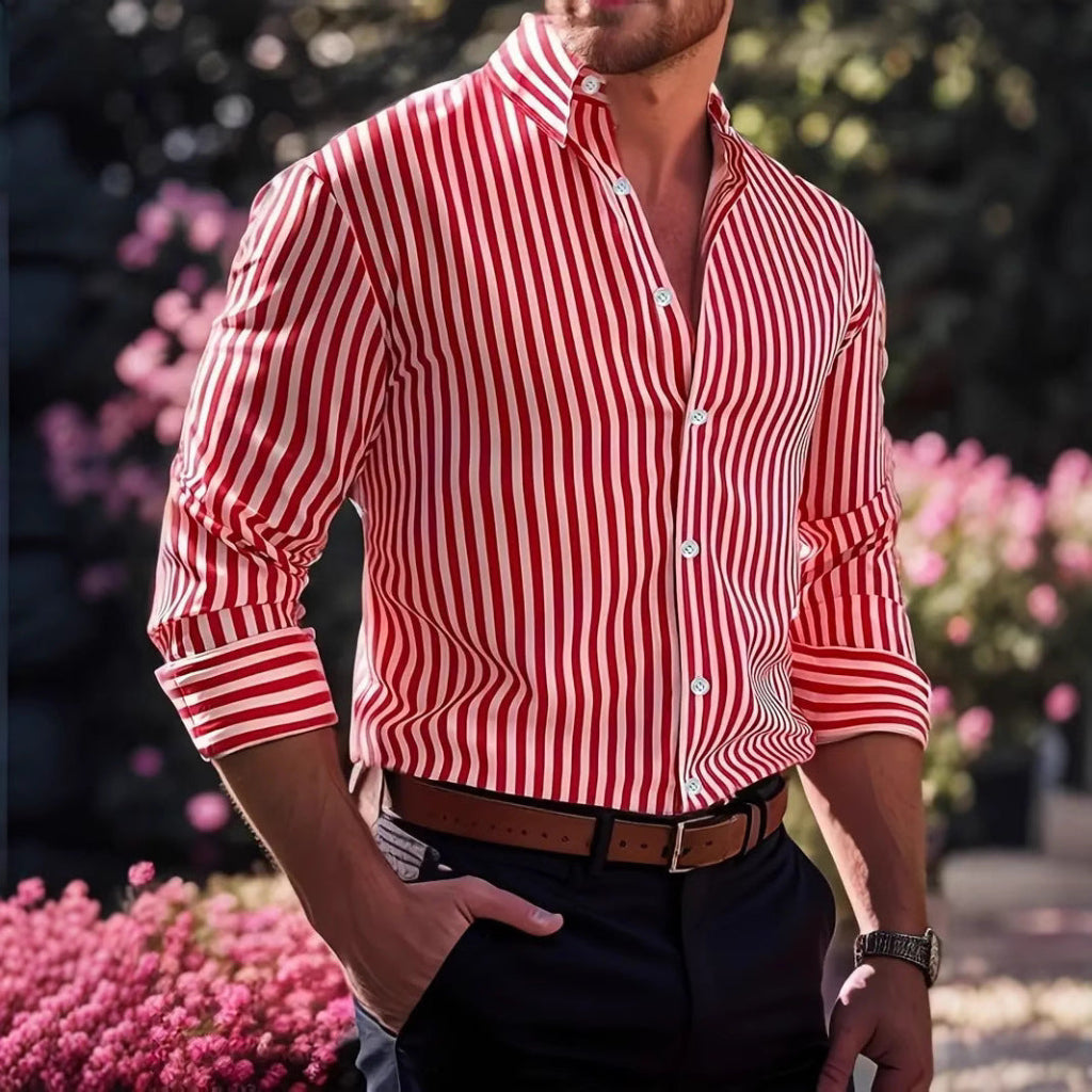 Classic Striped Long Sleeve Button Shirt for Men