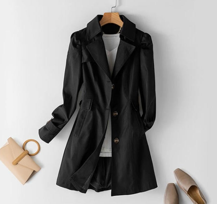 Women's Structured Polyester Trench Coat with Button Closure