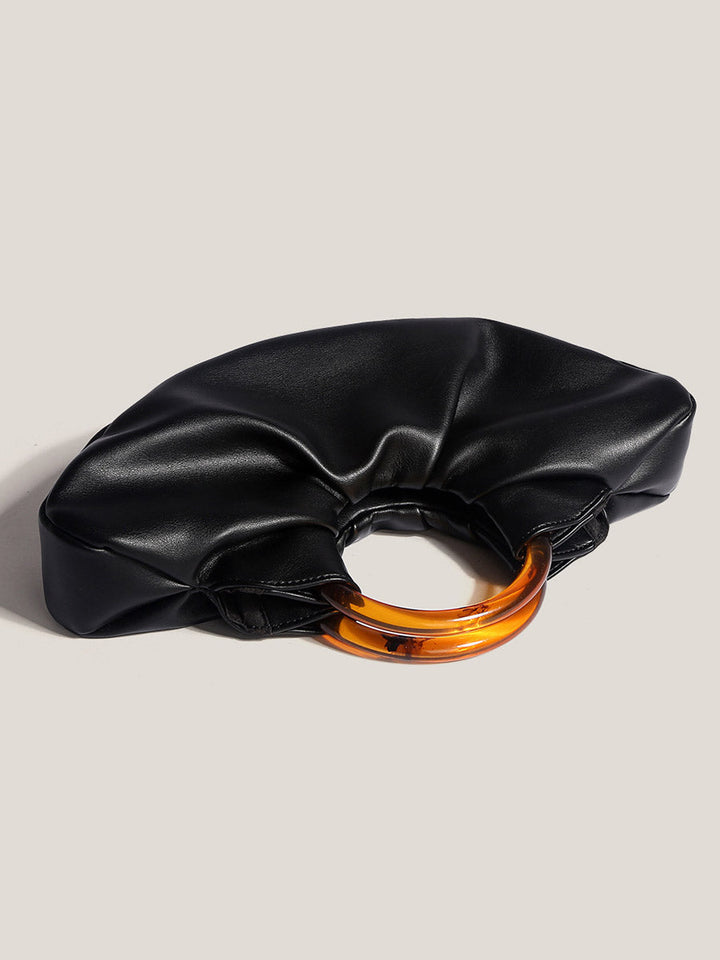 Nuvola – Ruched Vegan Cowhide Clutch Bag with Ring Handle
