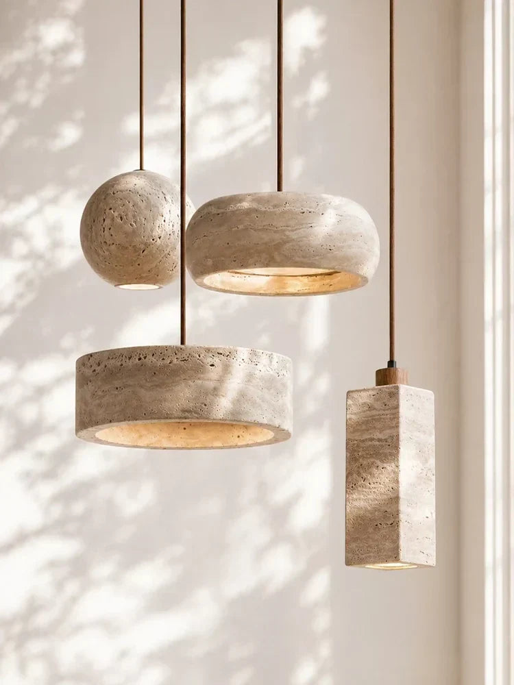 Kairi Natural Travertine Stone Vintage Cream Pendant Light