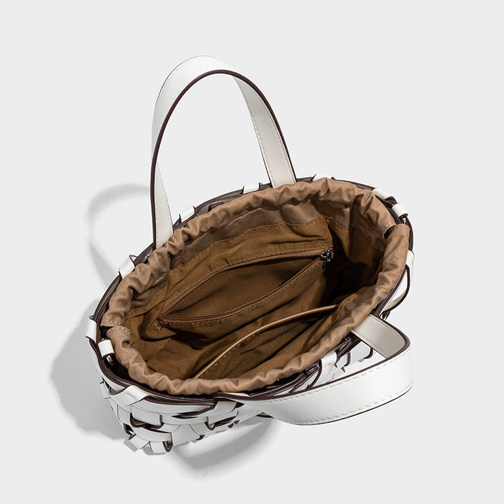 Calla – Woven Vegan Leather Shoulder Bag, Top Handle
