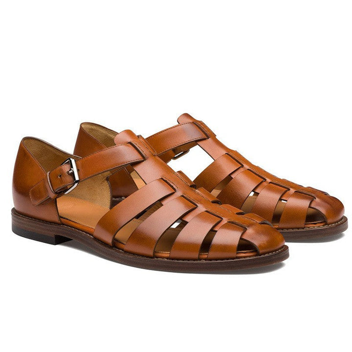 Men's Leather Closed Toe Summer Sandals with Buckle