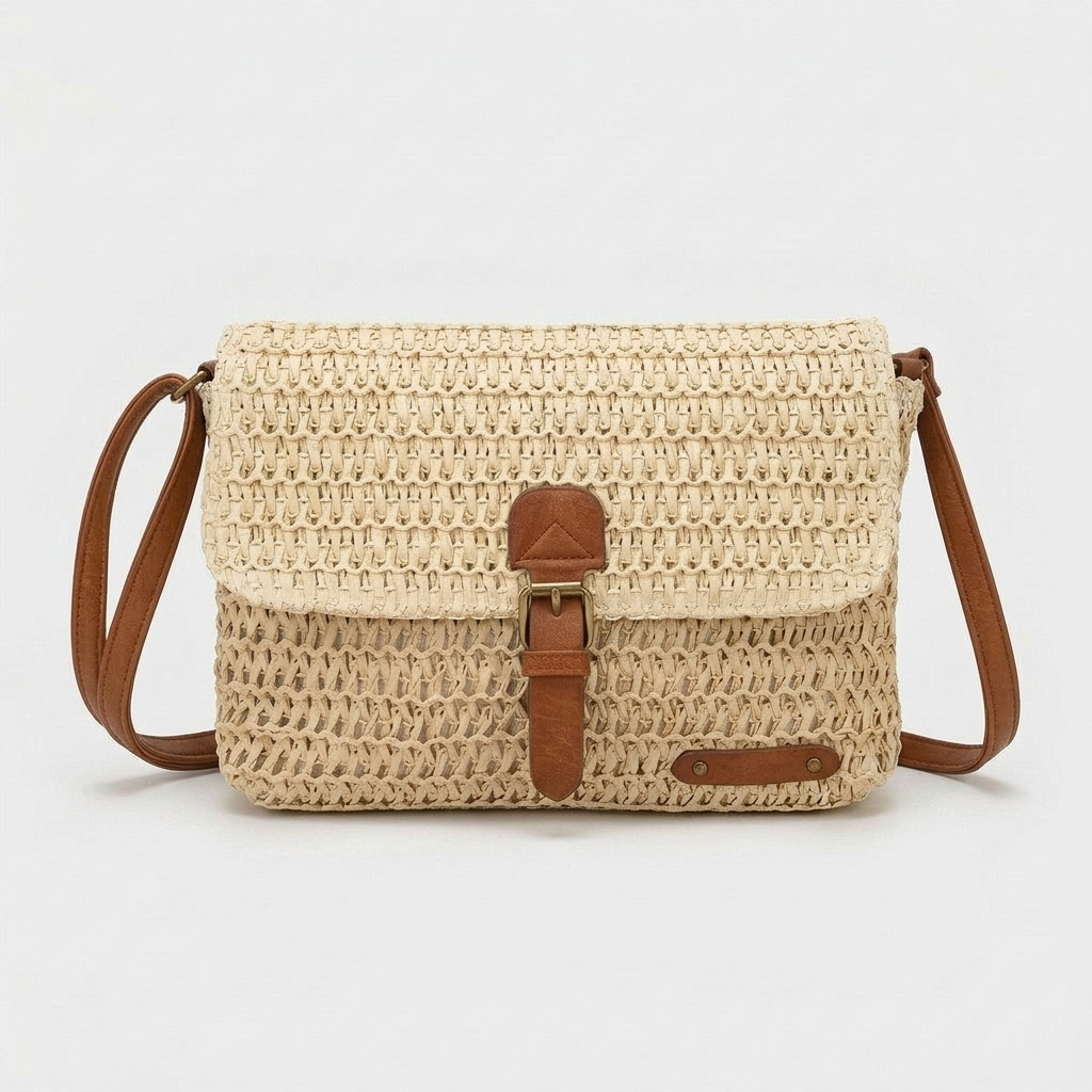 Soleil – Women's Straw Crossbody Bag with Flap