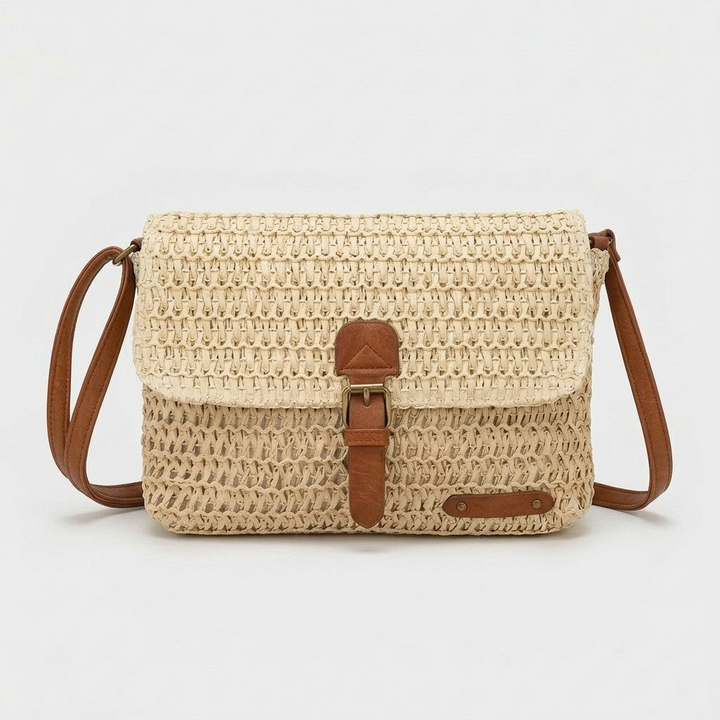 Soleil – Women's Straw Crossbody Bag with Flap
