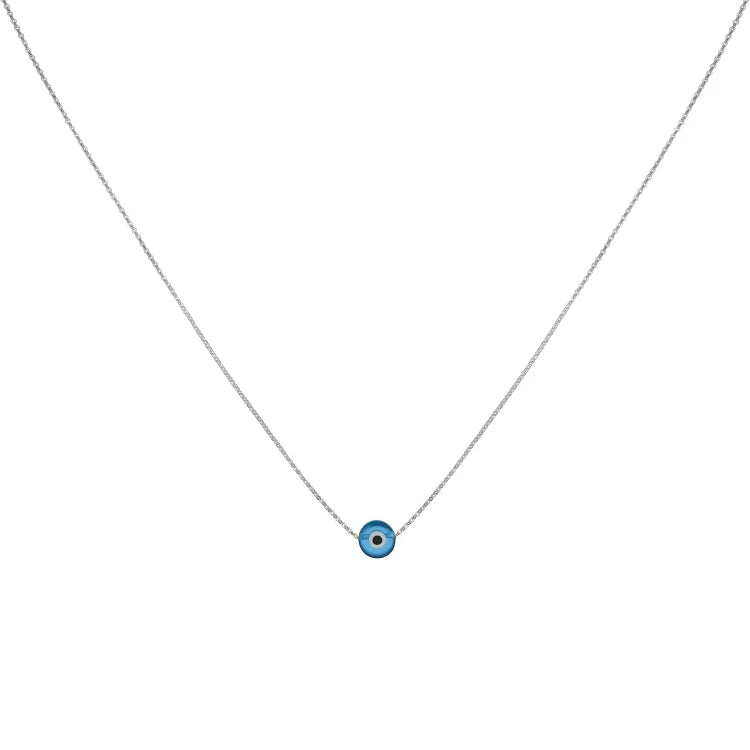 Evil Eye Protective Amulet Necklace with Glossy Silver Finish