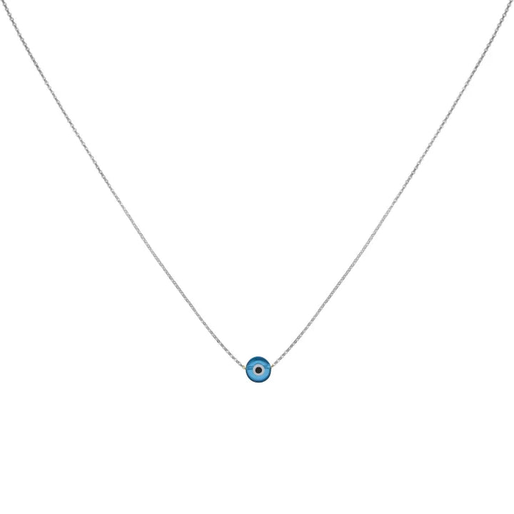 Evil Eye Protective Amulet Necklace with Glossy Silver Finish