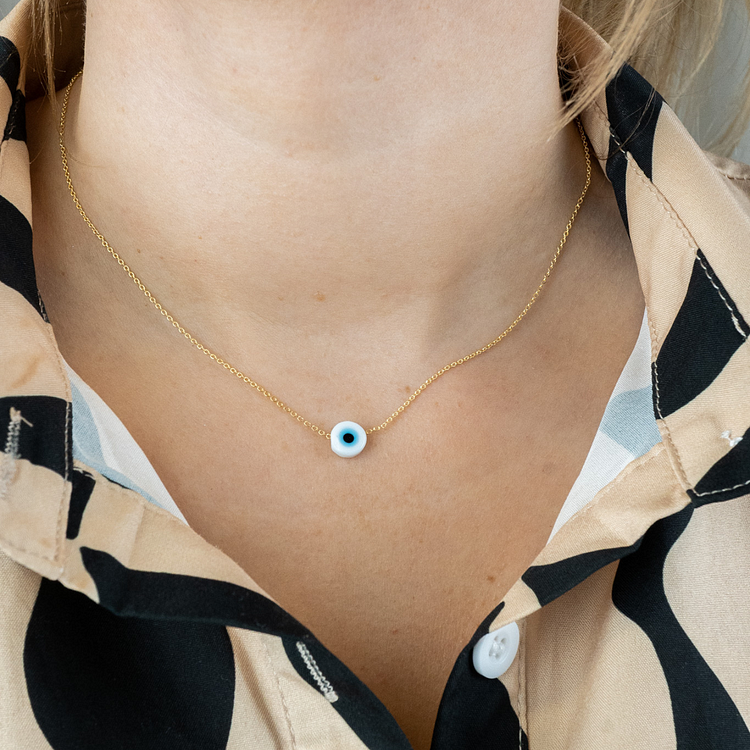 Evil Eye Protective Amulet Necklace with Glossy Silver Finish