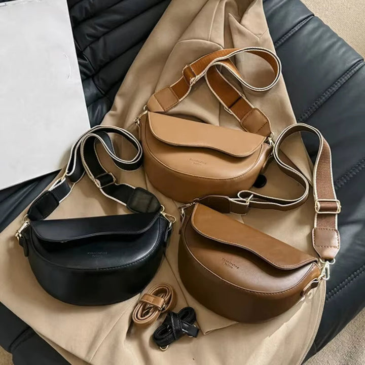 Cleo – Saddle Crossbody Shoulder Bag, Wide Strap