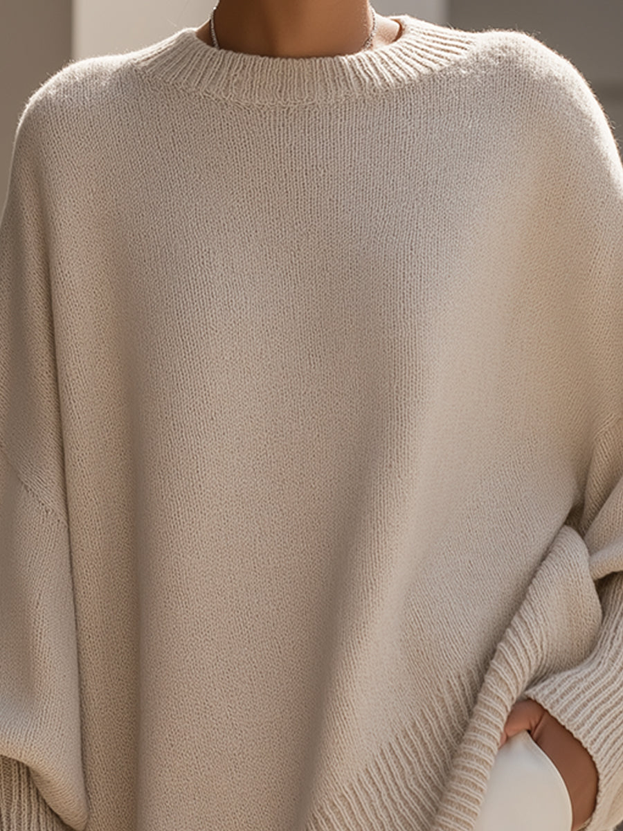 Halvara | Women's Oversized Batwing Knit Sweater — Mock Neck Pullover with Asymmetric Hem | Westmere