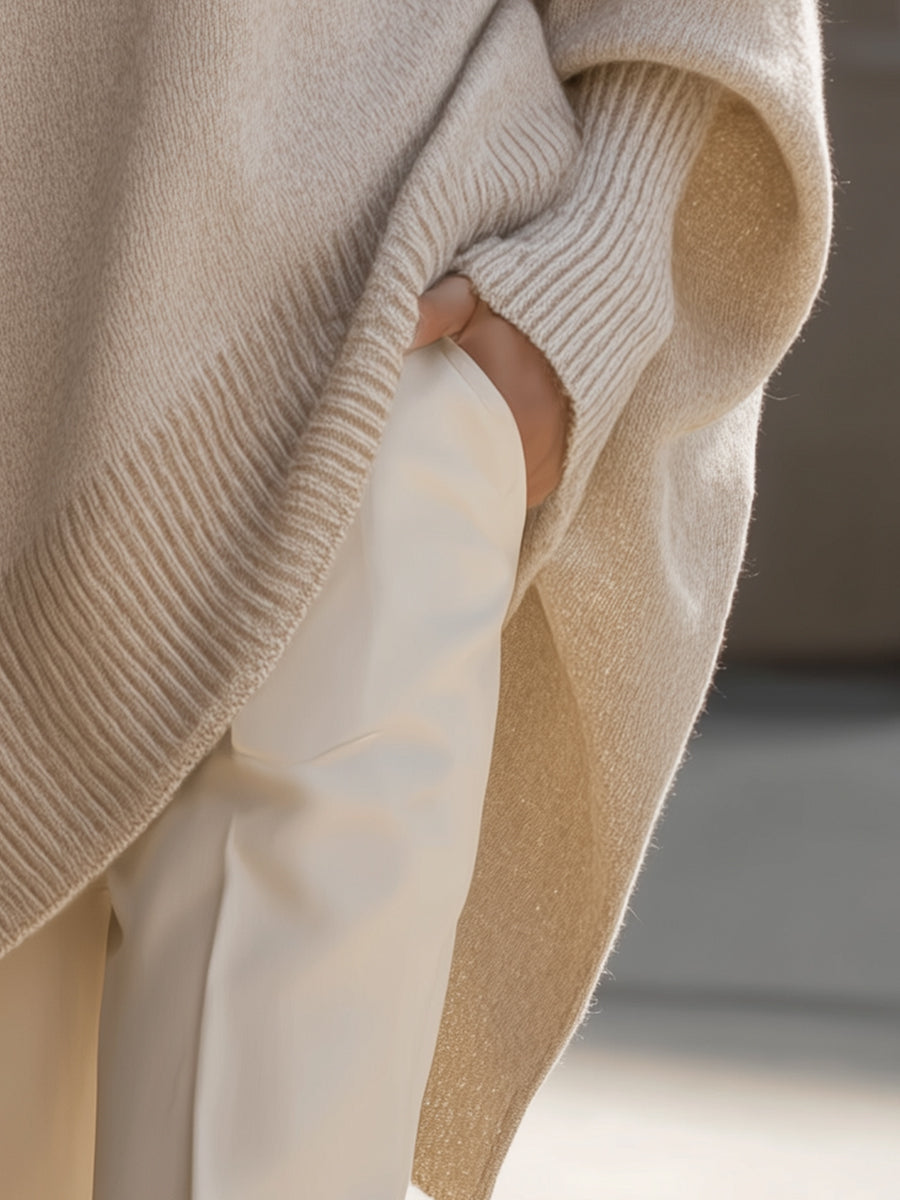 Halvara | Women's Oversized Batwing Knit Sweater — Mock Neck Pullover with Asymmetric Hem | Westmere