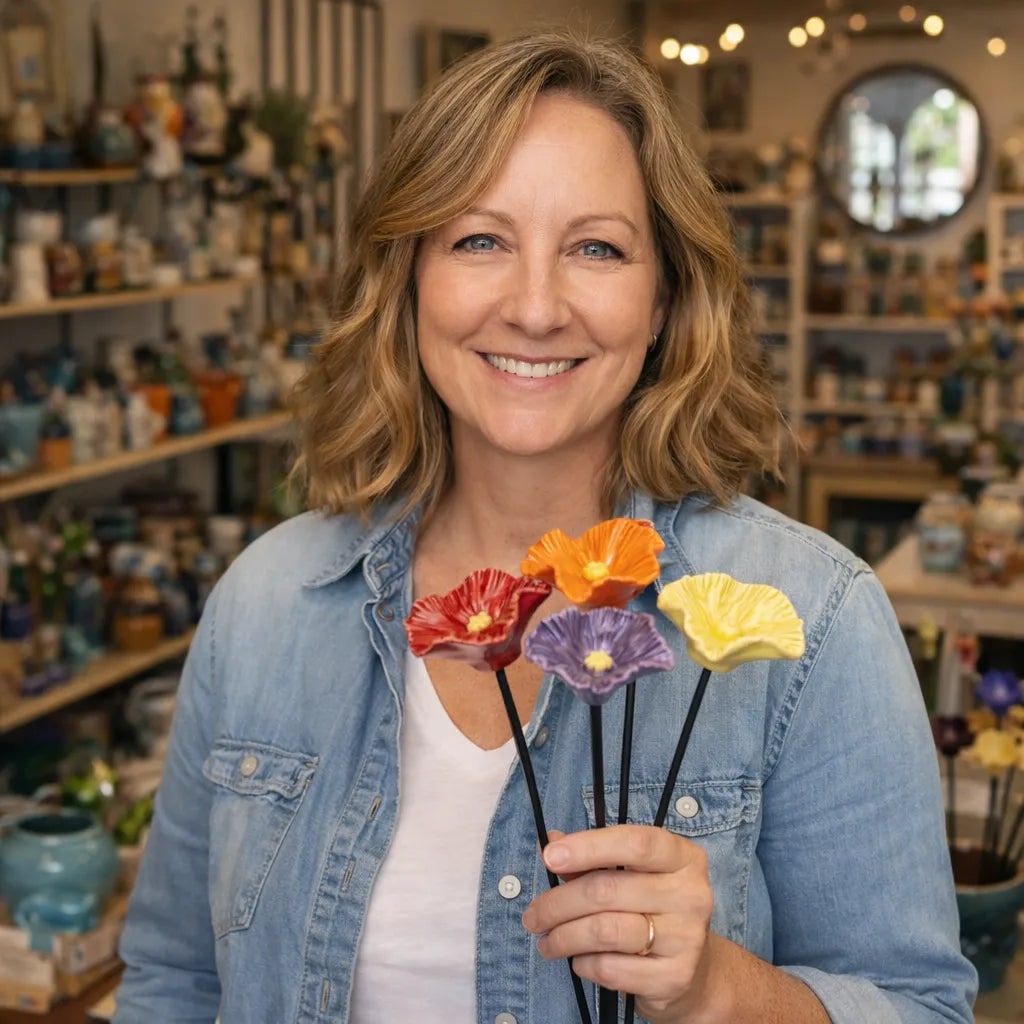 Garden Pollinator Ceramic Flower Stakes - Handmade Weatherproof Bee Feeders