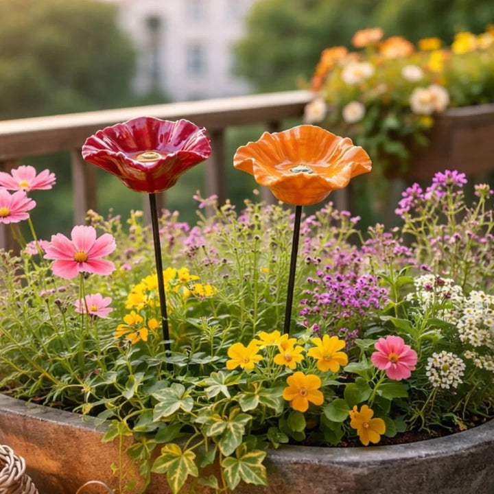 Garden Pollinator Ceramic Flower Stakes - Handmade Weatherproof Bee Feeders